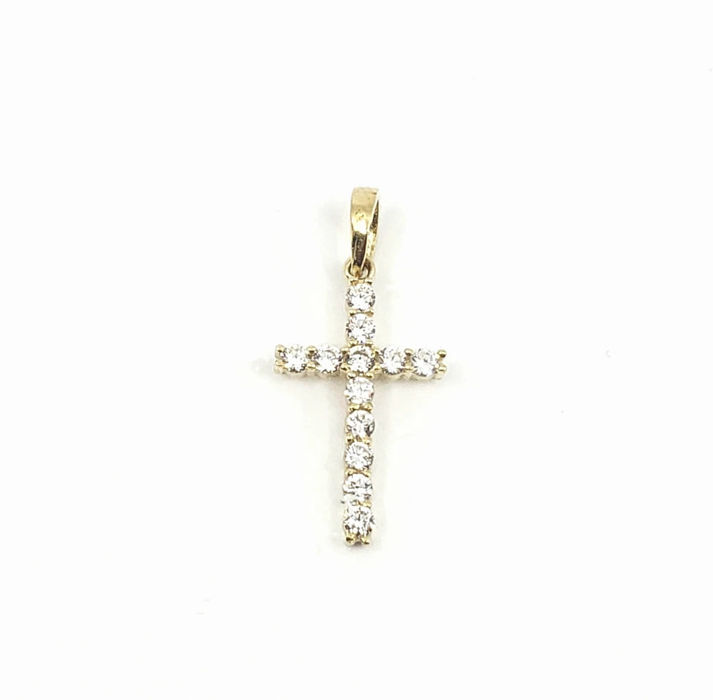 10K Yellow Gold Cubic Zirconia Cross - 16mm x 10mm