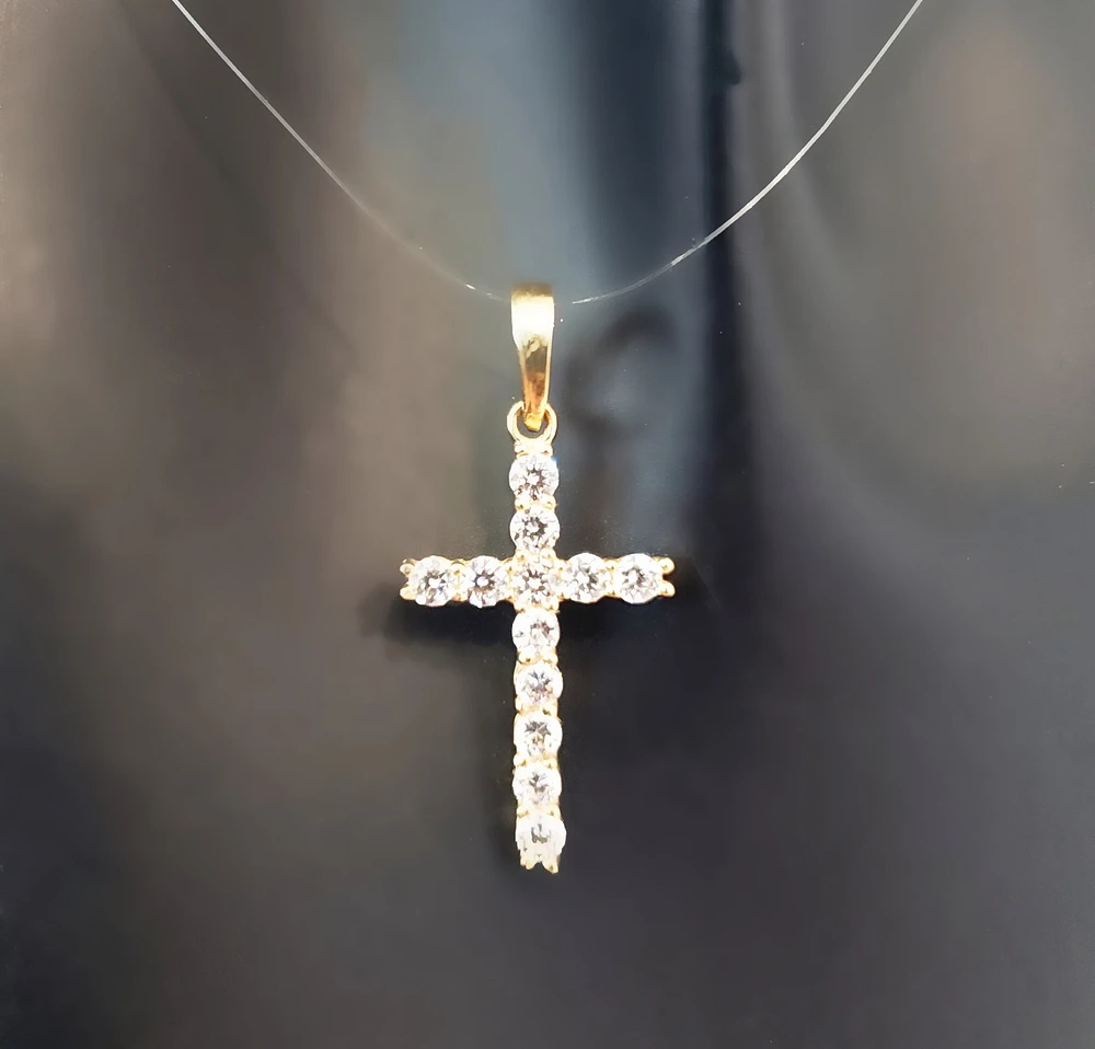 10K Yellow Gold Cubic Zirconia Cross - 16mm x 10mm