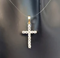 10K Yellow Gold Cubic Zirconia Cross - 16mm x 10mm