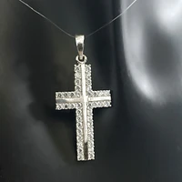 10K White Gold Cubic Zirconia Cross - 21mm x 13mm