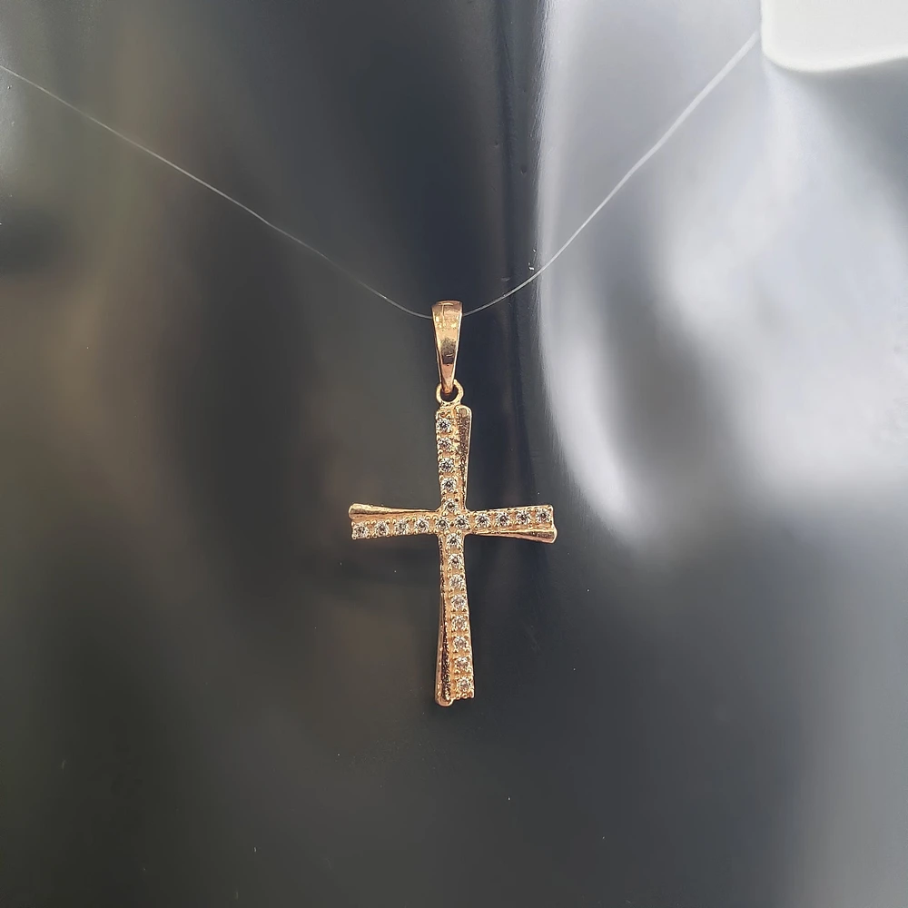 10K Rose Gold Cubic Zirconia Cross - 20mm x 14mm