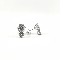 925 Sterling Silver 2 Tier Drop Round Cubic Zirconia Stud Earring - 13mm x 8.5mm