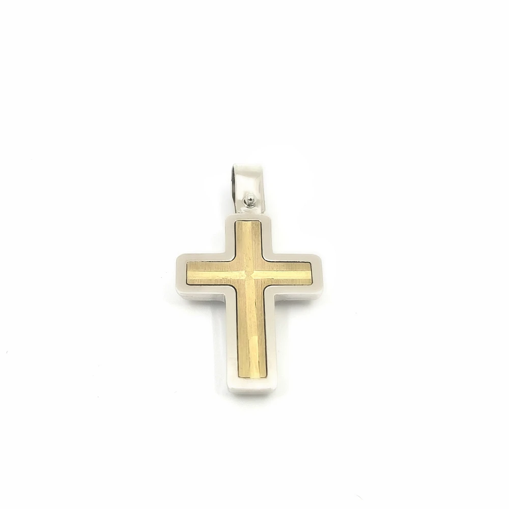 10K Two Tone White and Yellow Gold Cross