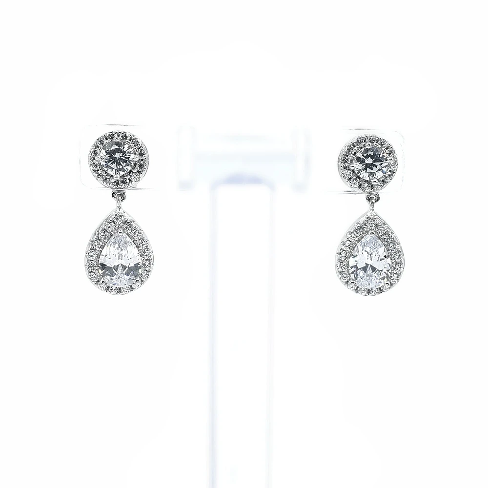 925 Sterling Silver Cubic Zirconia Drop Stud Earrings - 20mm x 8.5mm