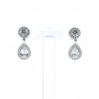 925 Sterling Silver Cubic Zirconia Drop Stud Earrings - 20mm x 8.5mm