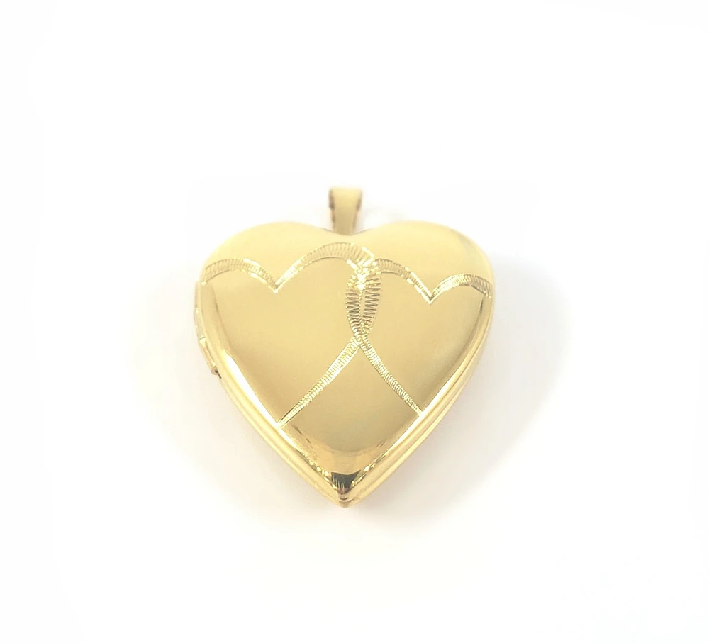Gold Plated on 925 Sterling Silver Heart Shaped Locket with Etched Hearts Design - 21mm x 20mm