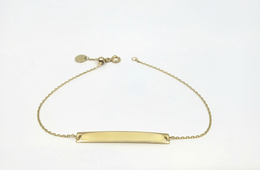 10K Yellow Gold Engravable Bar (35mm x 4mm) Bracelet - 7 Inches