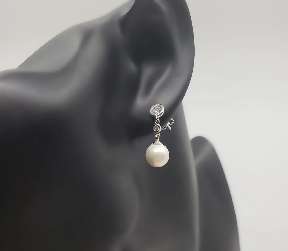 925 Sterling Silver Cubic Zirconia with 8mm Imitation Pearl Dangle Stud