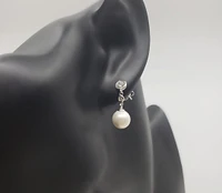 925 Sterling Silver Cubic Zirconia with 8mm Imitation Pearl Dangle Stud