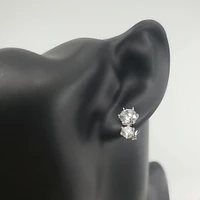 925 Sterling Silver 2 Tier Drop Round Cubic Zirconia Stud Earring - 13mm x 8.5mm