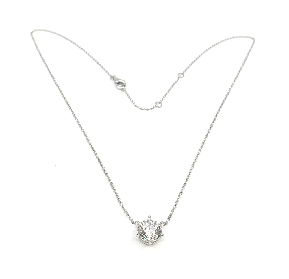 925 Sterling Silver 8mm Cubic Zirconia Solitaire Necklace - 18 Inches