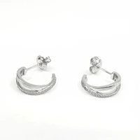 925 Sterling Silver Cubic Zirconia Double Channel Half Hoops - 14mm x 12mm