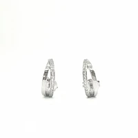 925 Sterling Silver Cubic Zirconia Double Channel Half Hoops - 14mm x 12mm