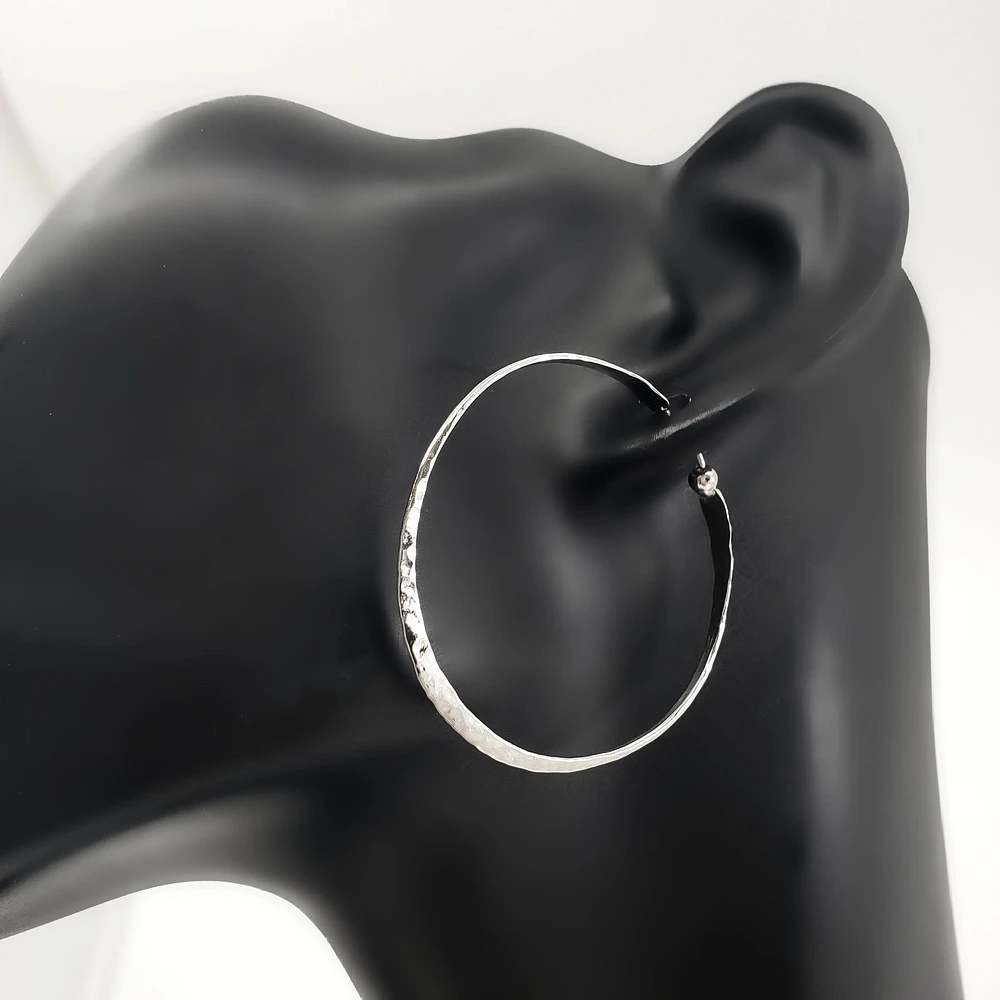Sterling Silver Hammered Textured Hoop Earrings 39mm