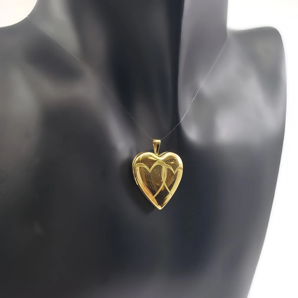 Gold Plated on 925 Sterling Silver Heart Shaped Locket with Etched Hearts Design - 21mm x 20mm