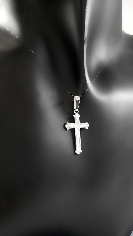 925 Sterling Silver 23mm x 13mm Patterned Flat Cross Charm
