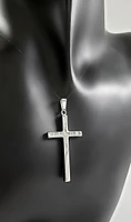925 Sterling Silver 40mm x 21mm Hollow Cross Charm with "JESUS" Engraved