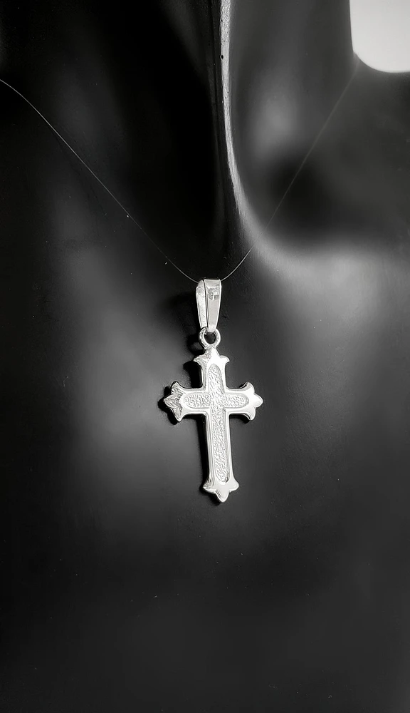 925 Sterling Silver 25mm x 16mm Brush Center Cross Charm