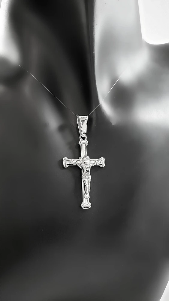 925 Sterling Silver 33mm x 20mm Hollow Crucifix Cross Charm - Large