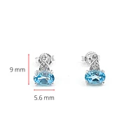 10K White Gold 1.20cttw Genuine Blue Topaz and 0.02cttw Diamond Earrings