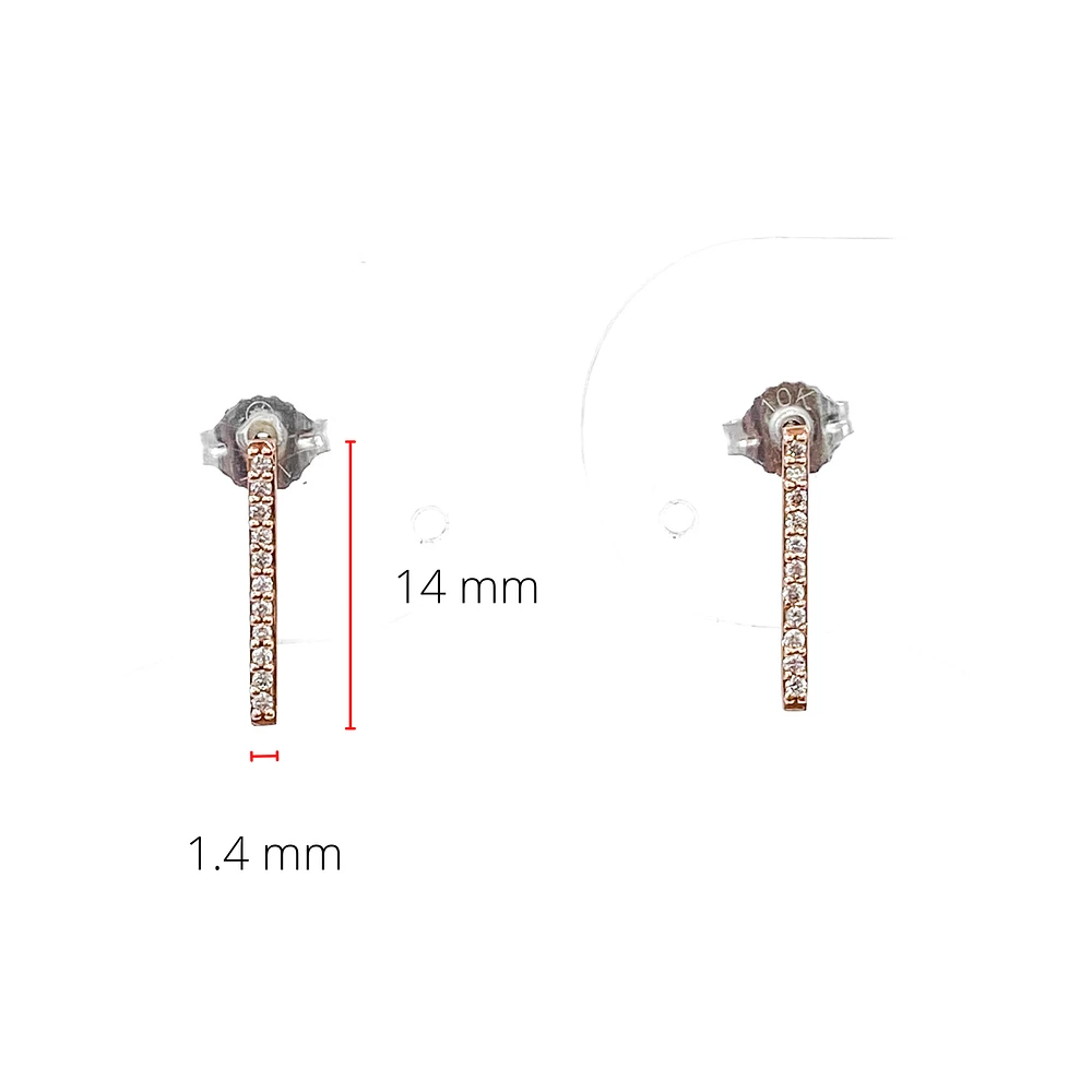 10K Rose Gold 0.11cttw Diamond Line Earrings