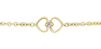 10K Yellow Gold 0.04cttw Diamond Heart Shaped Tennis Bracelet, 7"
