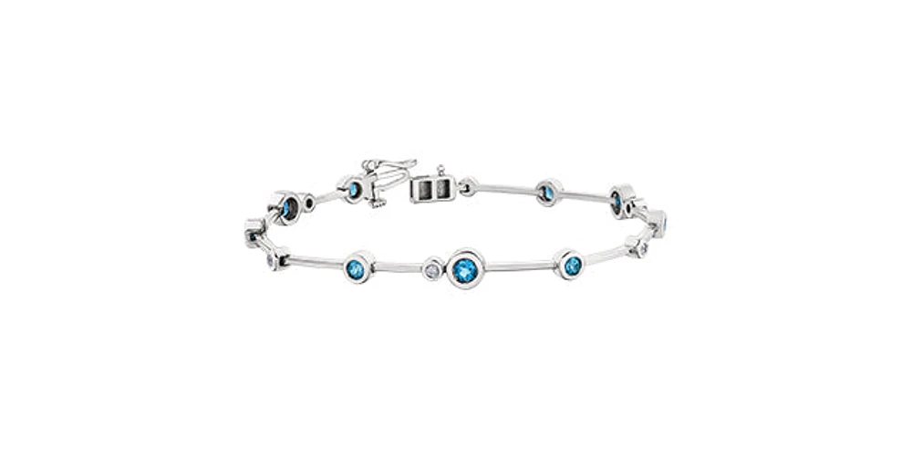 Blue Topaz & Diamond Tennis Bracelet