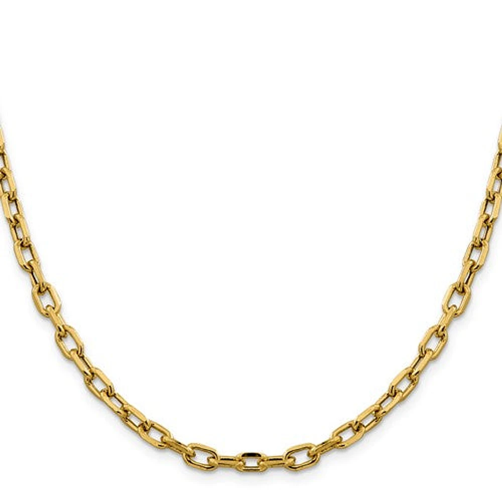 14K Yellow Gold 3mm Semi-Solid Diamond-cut Open Link Cable with Lobster Clasp Chain - /
