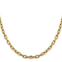14K Yellow Gold 3mm Semi-Solid Diamond-cut Open Link Cable with Lobster Clasp Chain - /