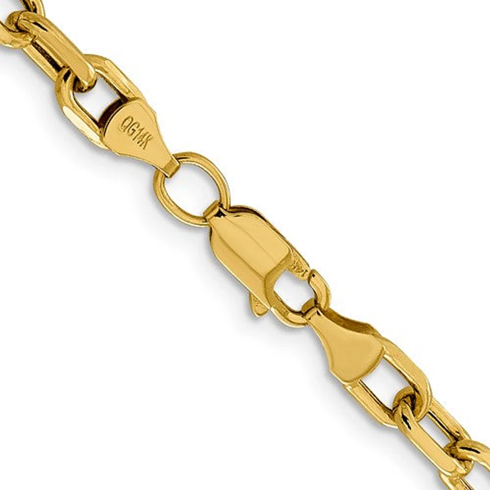 14K Yellow Gold 3mm Semi-Solid Diamond-cut Open Link Cable with Lobster Clasp Chain - /