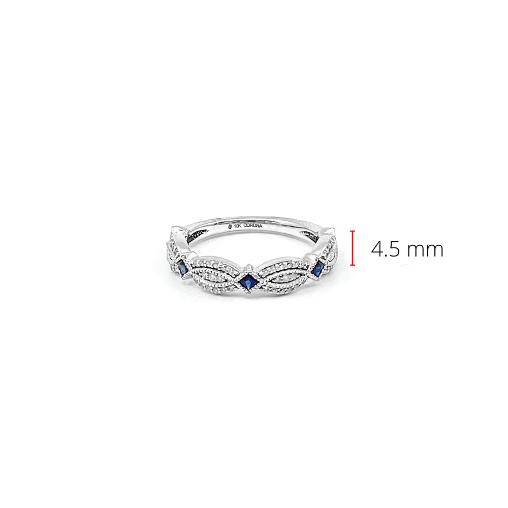 10K White Gold 0.10cttw Genuine Sapphire & 0.14cttw Diamond Ring, size 6.5