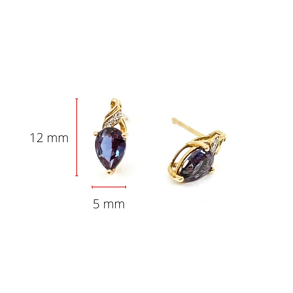 10K Yellow Gold 1.70cttw Created Alexandrite and 0.02cttw Diamond Earrings
