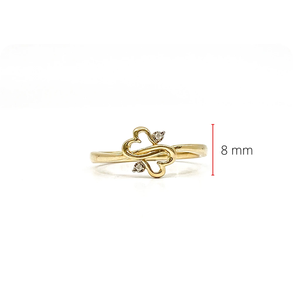 10K Yellow Gold 0.01cttw Diamond Double Heart Ring, size 6.5