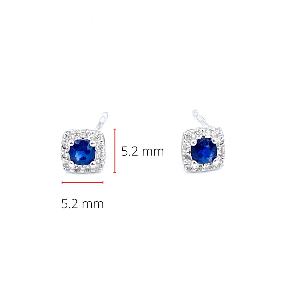 10K White Gold 0.40cttw Genuine Sapphire & 0.12cttw Diamond Halo Stud Earrings