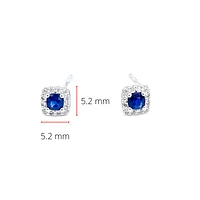 10K White Gold 0.40cttw Genuine Sapphire & 0.12cttw Diamond Halo Stud Earrings