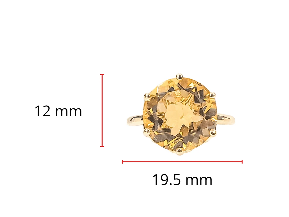 10K Yellow Gold 12mm Citrine Ring - Size 7