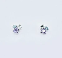 Aquamarine, Amethyst & White Topaz Stud Earrings