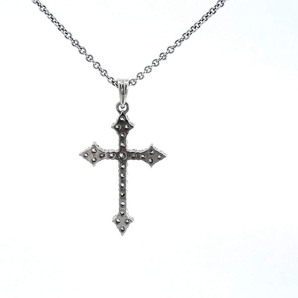 10/14K White Gold 0.85cttw Diamond Cross Pendant, 18"