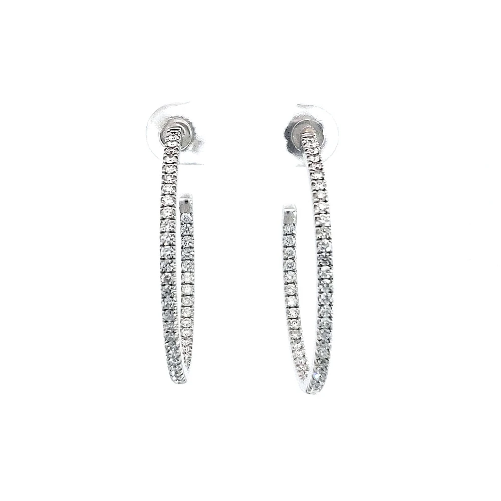 14K White Gold 0.74cttw Diamond Hoop Earrings
