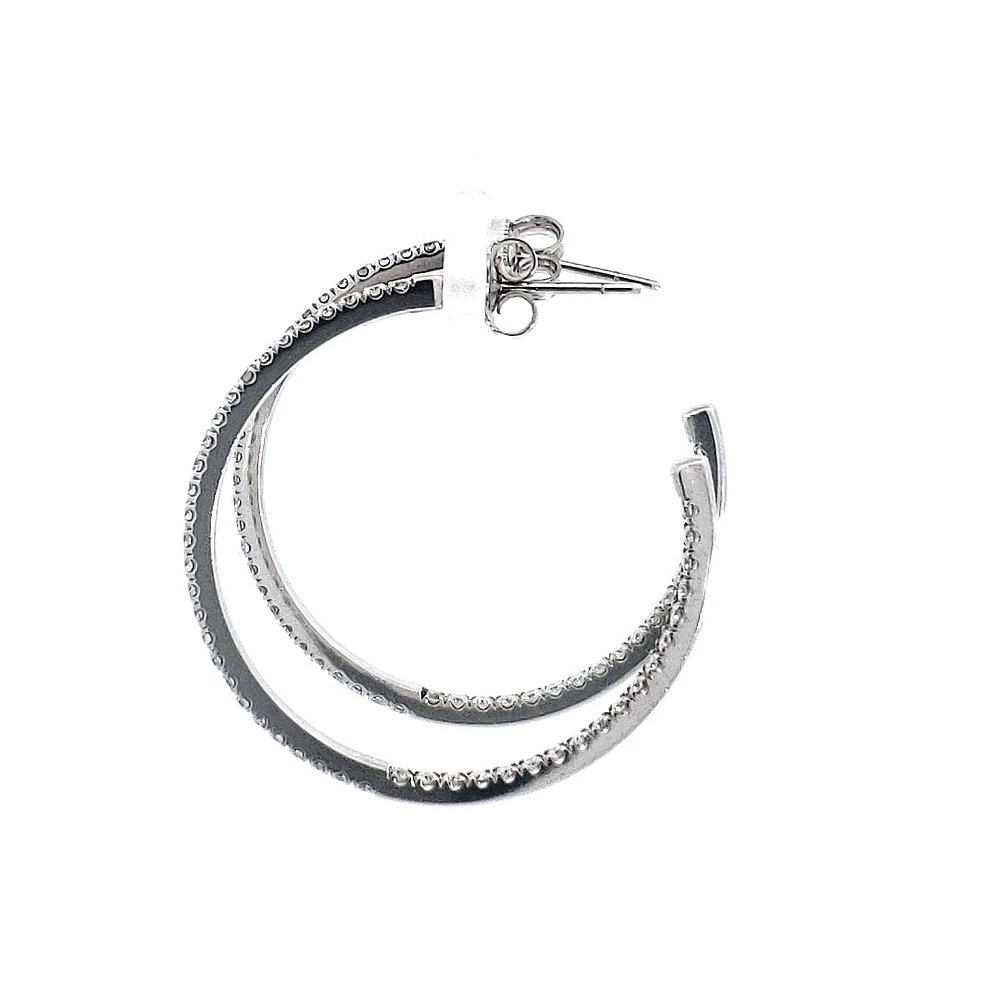 14K White Gold 0.74cttw Diamond Hoop Earrings