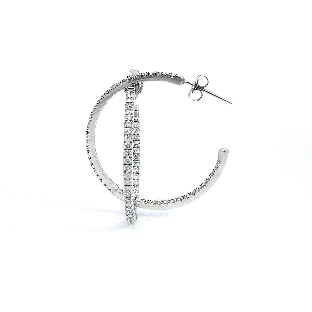 14K White Gold 0.74cttw Diamond Hoop Earrings