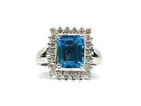 14K White Gold Genuine Blue Topaz and Diamond Ring, size 6.5