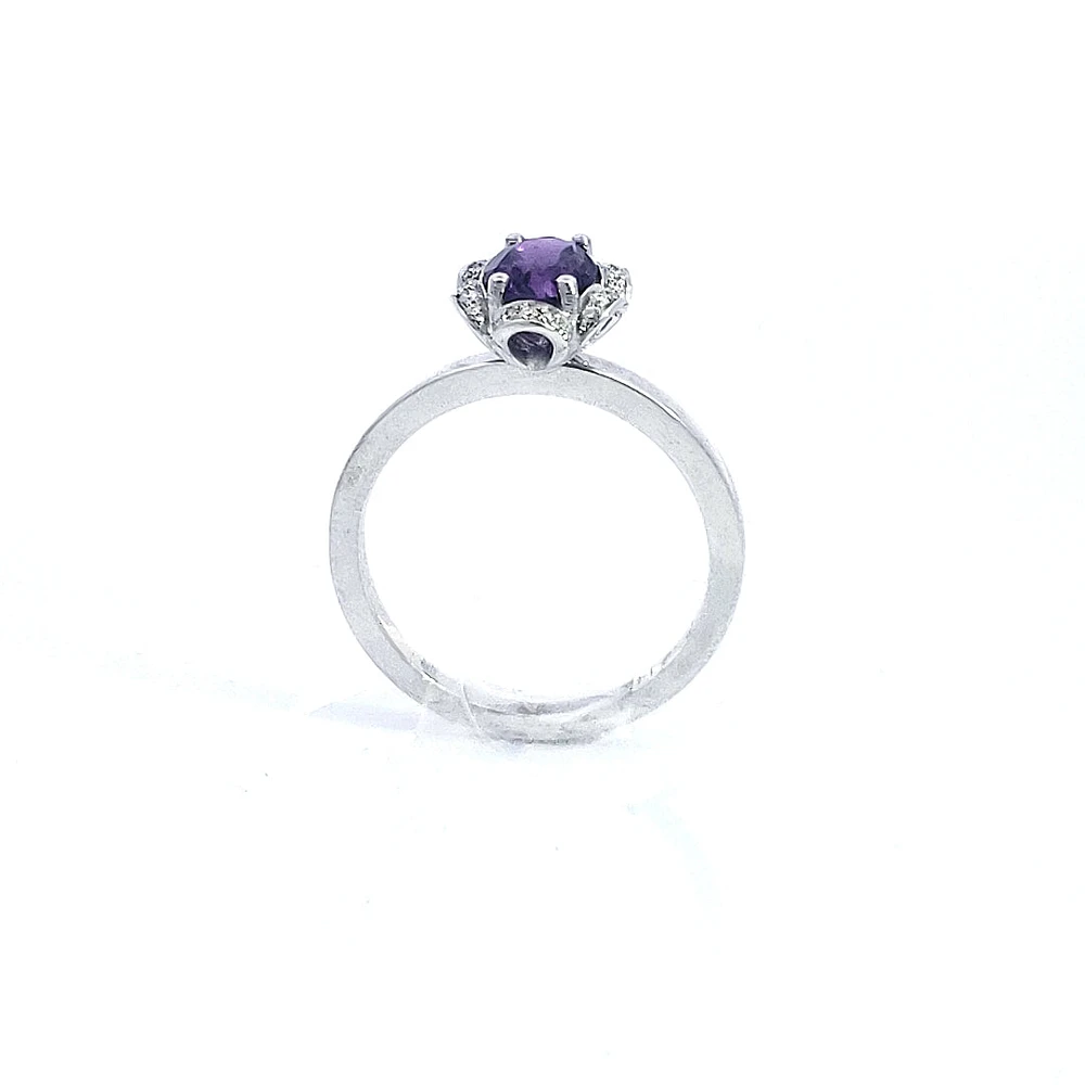 14K White Gold 0.80cttw Amethyst and 0.12cttw Diamond Ring, size 6