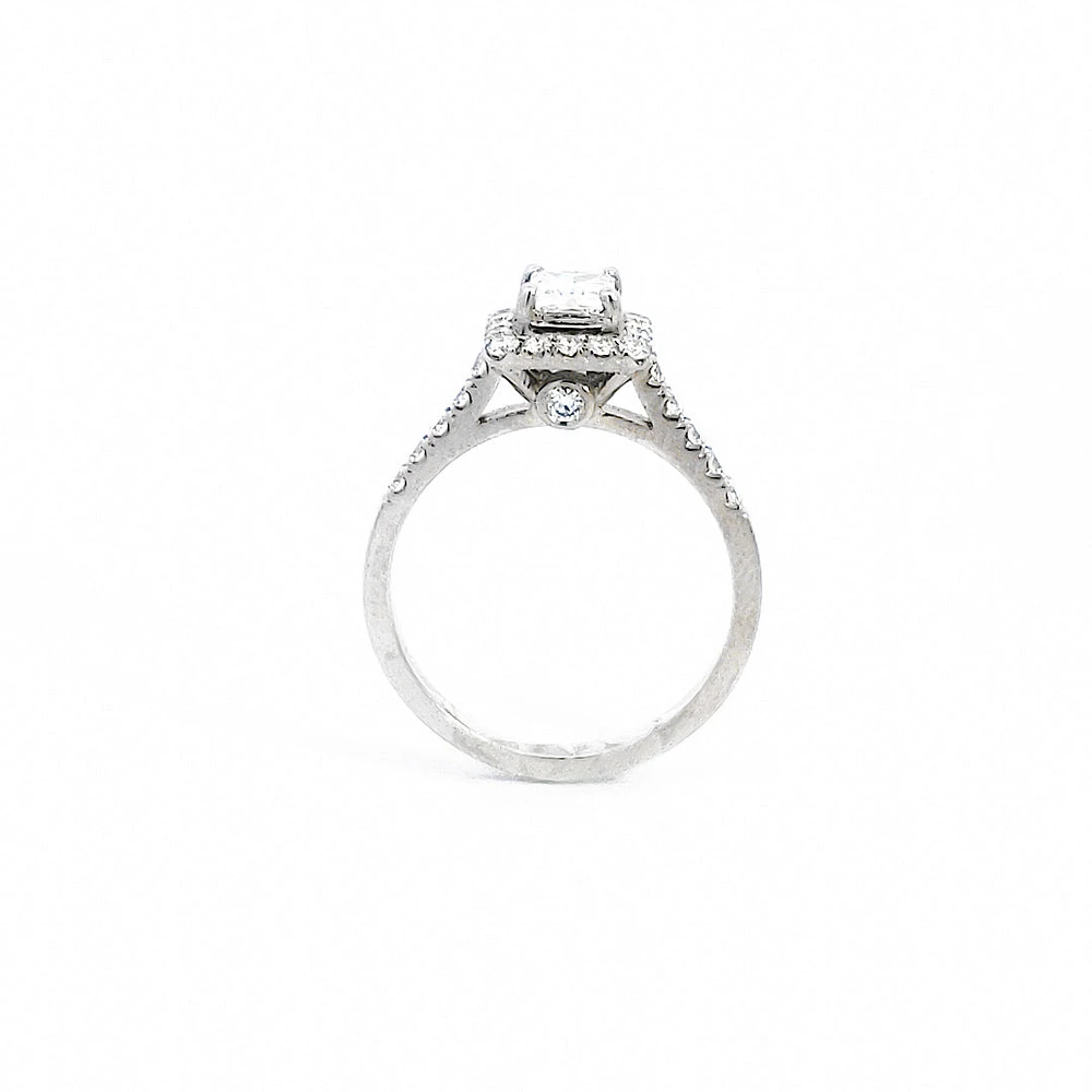 14K White Gold 0.99cttw Princess Cut Diamond Halo Engagement Ring