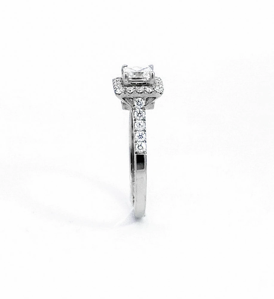 14K White Gold 0.99cttw Princess Cut Diamond Halo Engagement Ring