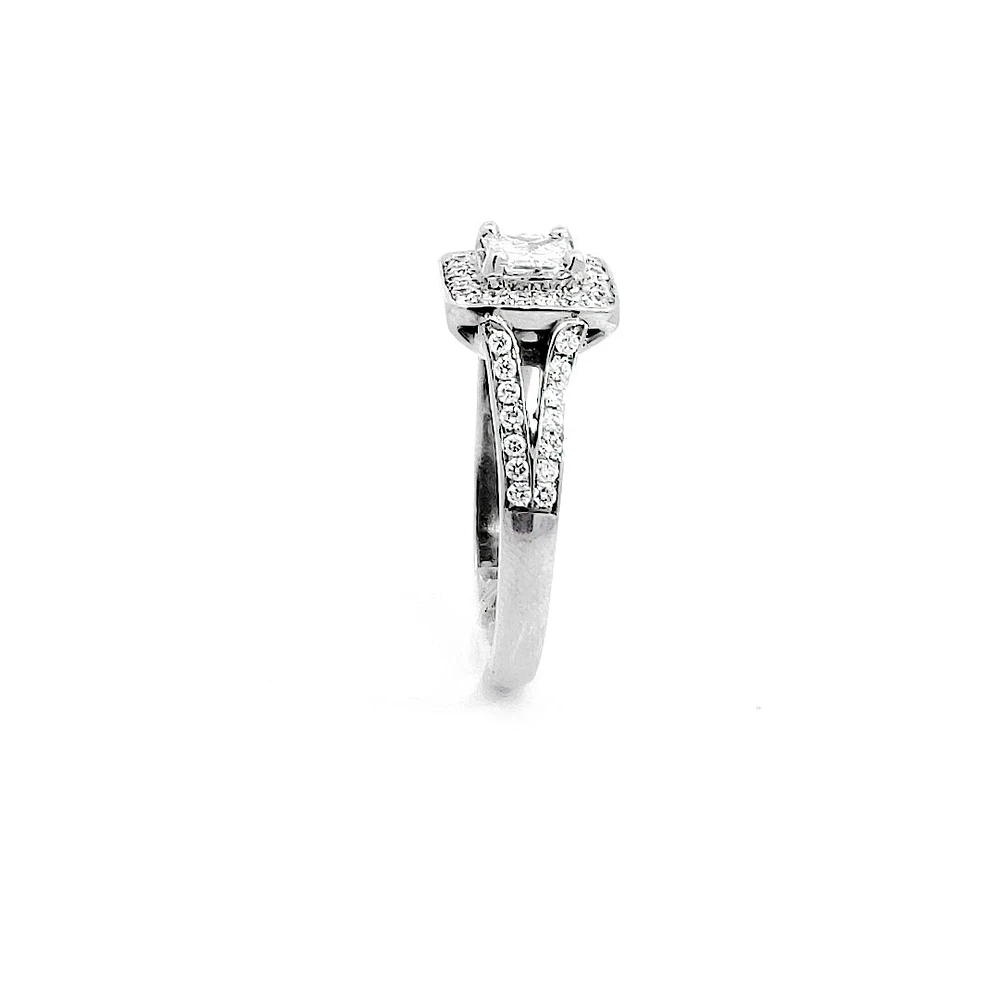 14K White Gold 0.87cttw Princess Cut Diamond Halo Engagement Ring