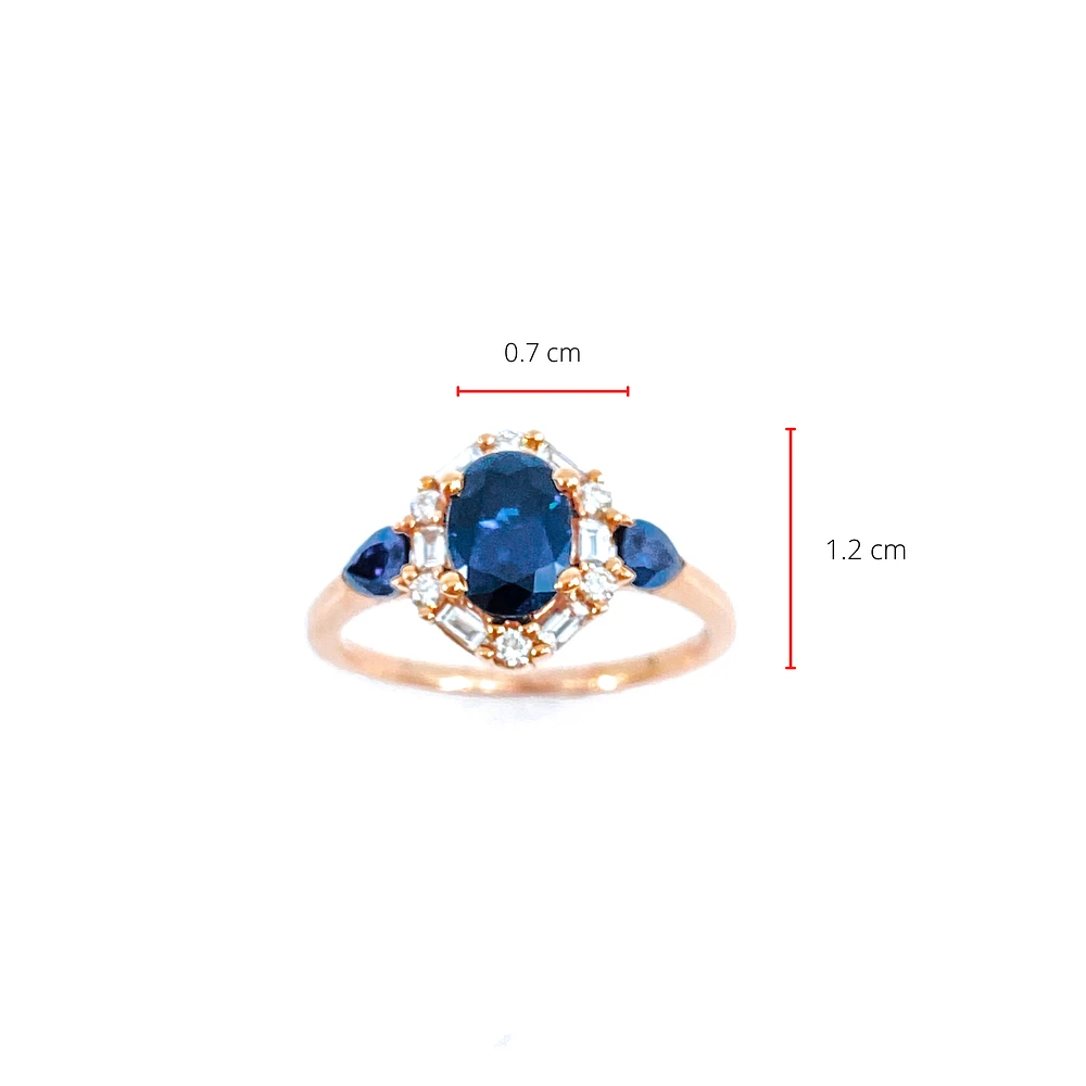 10K Rose Gold 1.50cttw Genuine Sapphire & 0.30cttw Diamonds Ring, size 6.5