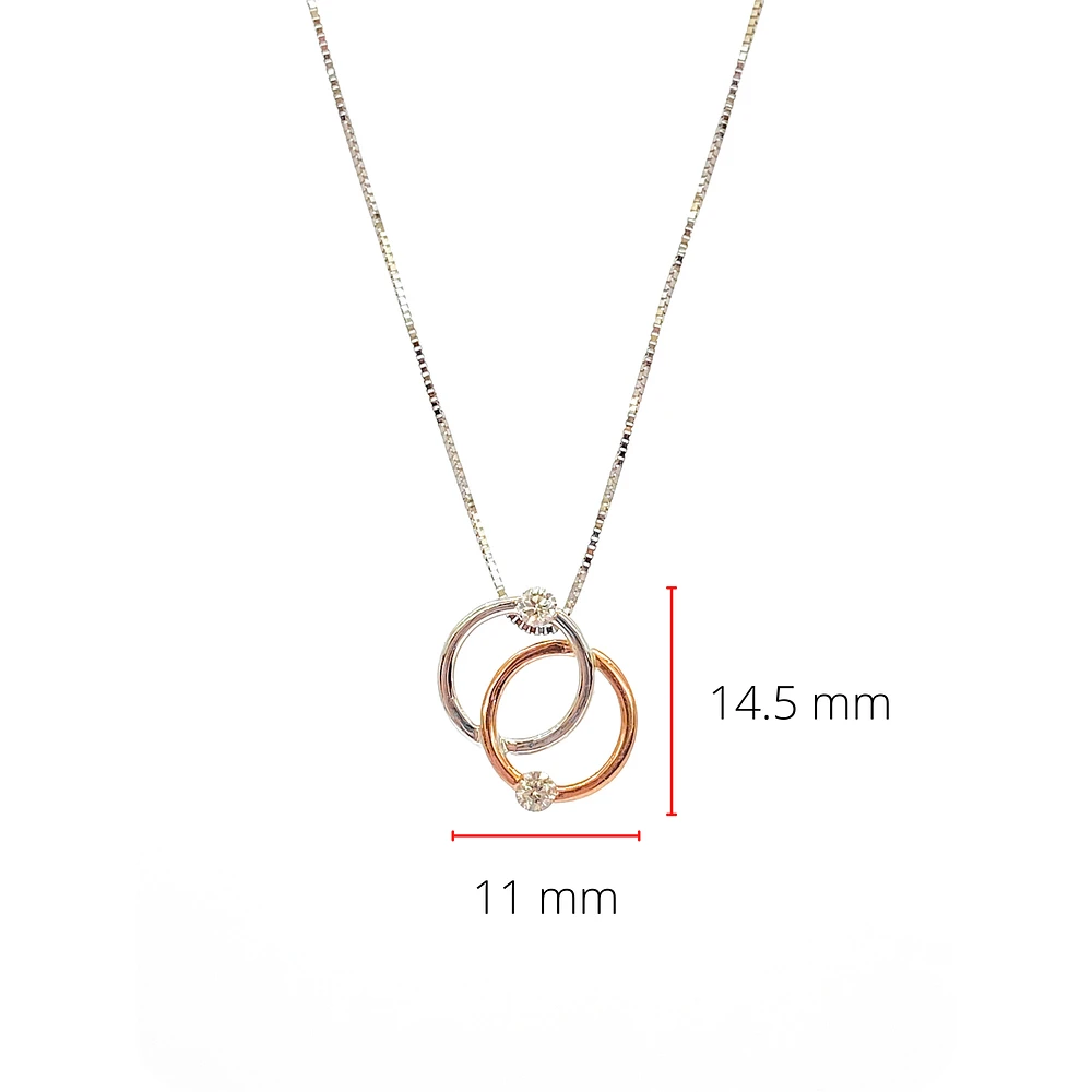 10K White & Rose Gold 0.15cttw Diamond Double Circle / Eternity / Infinity Pendant, 18"