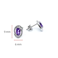 925 Sterling Silver Amethyst & Diamond Halo Stud Earrings