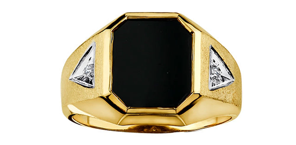 10K Yellow Gold 12x10mm Genuine Onyx & 0.03cttw Diamond Gents Ring, size 10